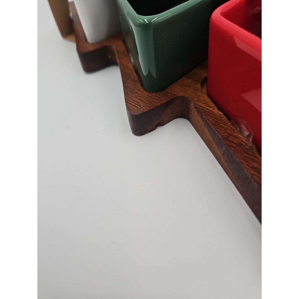 Holiday Time Acacia‎ Wood Christmas Tree Charcuterie Tray with Ceramic Bowls NEW - Picture 6 of 8